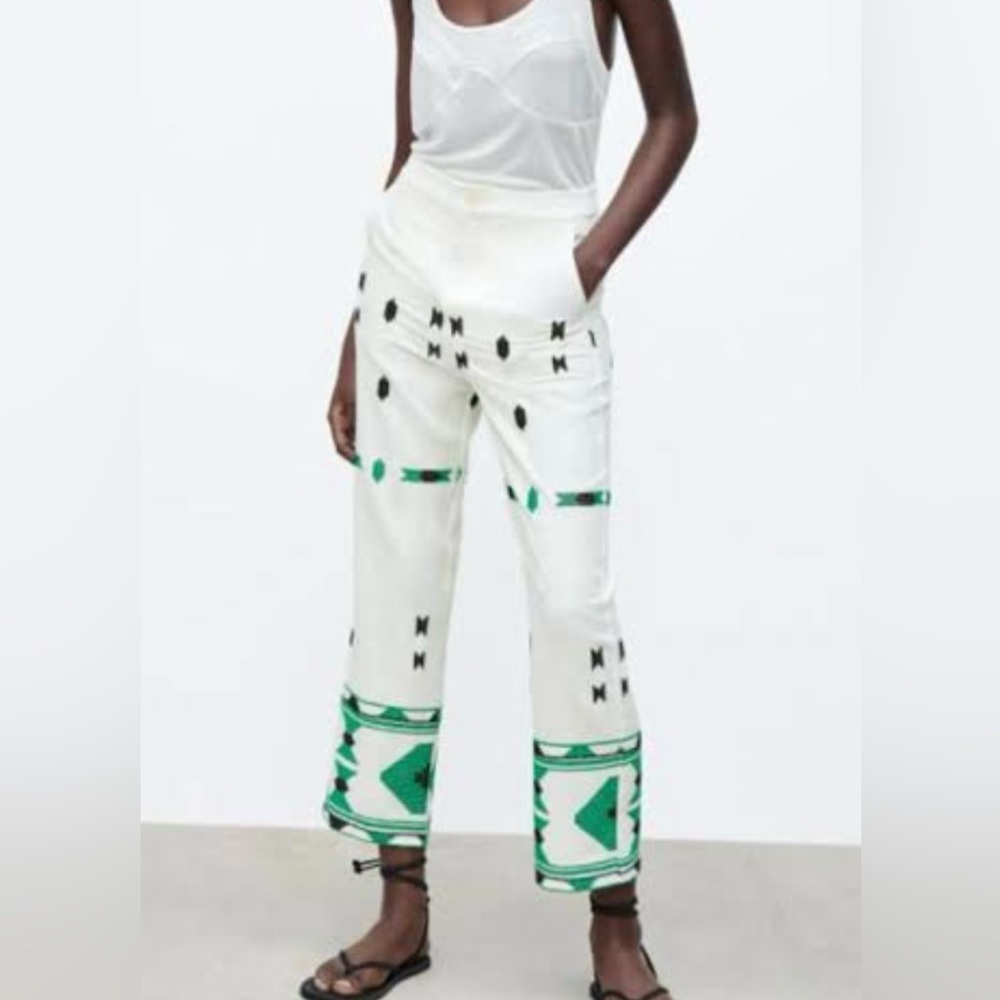 Zara linen embroidered pants, size L